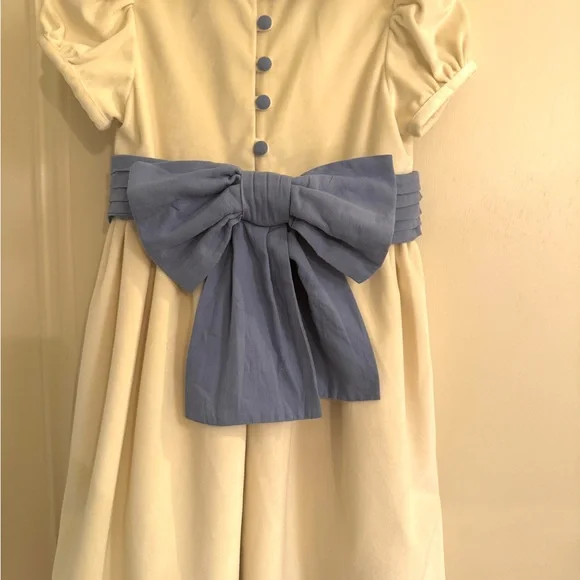 Sal & Pimenta Cream Velvet and French Blue Dress Holiday Perfect - Picture 9 of 9